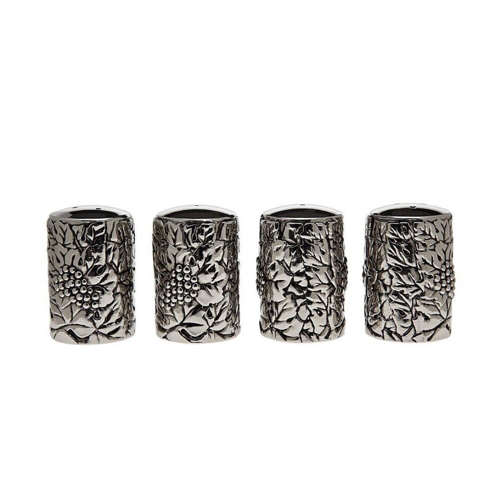 Godinger Salt and Pepper Shakers with Grape Design - Metal Shakers Set of 4